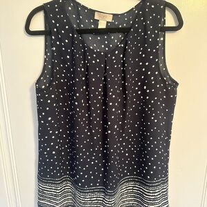 LOFT Sleeveless Navy and White Polka Dot Blouse